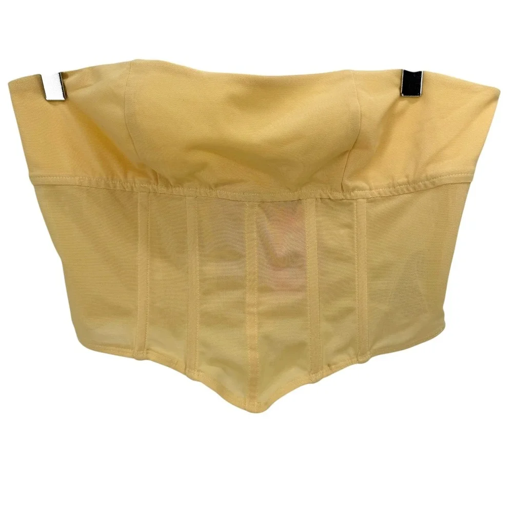 Edikted Evangeline Sheer Mesh Corset Size L Butter Yellow Fairy Boned Tank Top - Picture 2 of 8